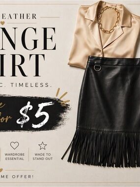 5. Black Faux Leather Skirt with Fringe Hem XS/S Minimalist Trendy